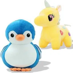 Combo of Penguin and Yellow Unicorn stuffed toys- 25cm- 25 cm-21