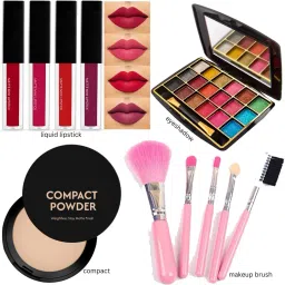 red edition liquid lipstick with eyeshadow compact & makeup brush-36