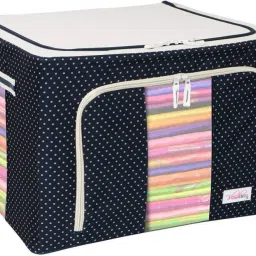 66 LTR Foldable Steel Frame Cloths Zip Organizer Bag and Oxford Fabric Storage Laundry Trolley-image-20