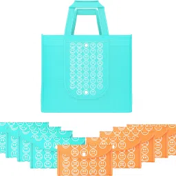 Pack of 10 Smile Print Foldable Grocery/Shopping Bags For Women | Blue & Orange-image-42