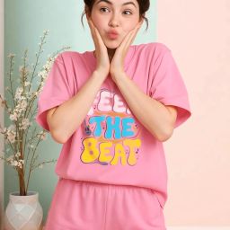 Women Top & Shorts Set Pink Printed-image-85