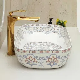 Premium Quality Ceramic Glossy Moroccan Art Basin For Bathrooms & Living Room MR-08 [18 x 13 x 5 ]INCH Table Top Basin-image-6