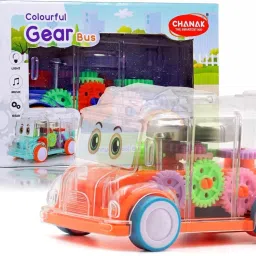 Transparent Gear Mini School Bus with Tinkling Sound and Light Toy for Kids-1