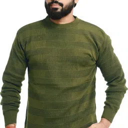 life and style Men Self Design Round Neck Green Sweater-picture-33