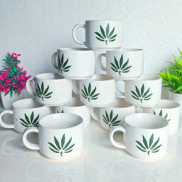 Pack of 12 Ceramic Matty White Leaf Design Hotel Shape Cup Set-image-42