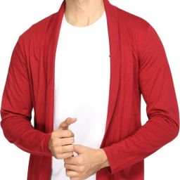 Men Asymmetric Full Sleeve Maroon Shrug-image-21
