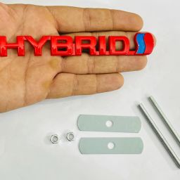 Hybrid RED Metal GRILL LOGO (13cmx1.5cm) Car Bike Laptop Universal 3D Emblem Spring Leaf-image-18