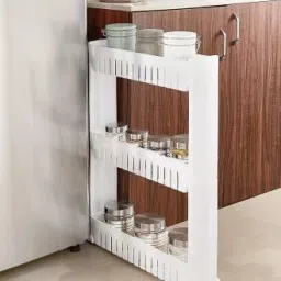 Plastic 3 Tier Kitchen Storage Organizer Rack Holder with Wheels(3 Layer, White) Storage Basket-image-59