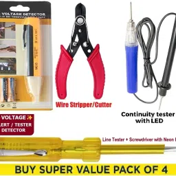 4pc Voltage Pen Continuity Tester Wire Cutter Stripper Line Tester Screwdriver Digital Voltage Tester-22