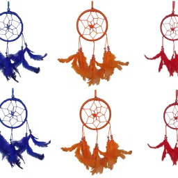 CAR HANGING DREAM CATCHER FOR HOME DECOR L8 x H20 multi or blue or orange or yellow or red (.200 gram) pack of 10 ps combo Wool, Feather, Silver Dream Catcher-2