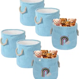 Cotton Pack of 6 Small 20 Ltr Toy Baskets for Storage with Handles | GM-15-BLU | Blue Storage Basket-image-43