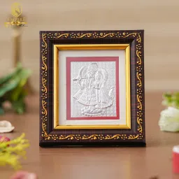 Bhandari 999 Silver Plated Radhe Krishna Mini Wooden Frame for Gift & Home Décor Decorative Showpiece-3.9 cm-20