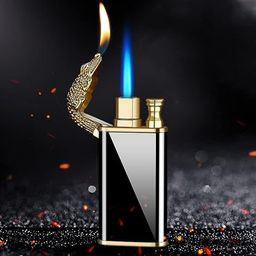 kavyara Jet Torch Lighter, Stylish Crocodile-Design Lighter, Dual-Mode Soft/Jet Flame Lighter, Metal Pipe Lighter with Adjustable Flame Control, Refillable Butane Lighter (Black) image 1