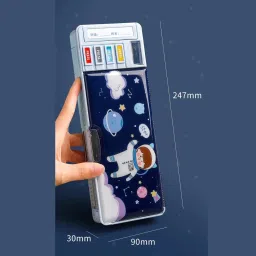 Cartoon Print Multi Compartment Button Operated Magnetic Compass Box For Kids, Price For 1Pc | RP337 Art Plastic Pencil Box-6