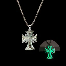 rappersshop Stainless Steel Glow-in-the-Dark Cross Pendant with Box Chain Sterling Silver Stainless Steel Pendant Set-picture-0