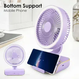 Solisca Oscillating Desk Fan With LED Light 4000mAh Rechargeable with USB Quiet Personal Mini Portable 3 Speed mode Build-in Battery Rechargeable-cooling blade USB Fan image 3