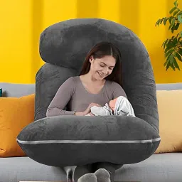J Shaped Microfibre Solid Pregnancy Pillow Pack of 1-image-51