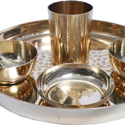 Pack of 6 Bronze kansi laser thali set 6 pc Dinner Set-image-69