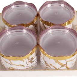 4 Containers&Tray Set|Unbreakable Plastic ServingTray,350 ml|White|with Airtight Container Serving Set-7