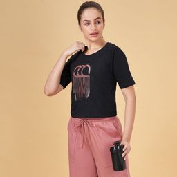 ajile by pantaloons Women Printed Round Neck Pure Cotton Black T-Shirt-picture-19