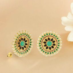 Multi-Colour Color Brass Material Circular Enamel Studs Alloy Stud Earring-image-4