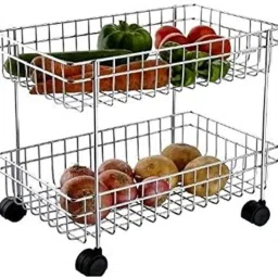 2 Layer Portable Modern Fruit and Vegetable Stand Basket kitchen rack Trolley Stainless Steel Kitchen Trolley-16