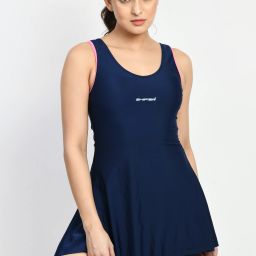 1 Piece Swimming Coustume Printed Women Swim-dress Blue Swimsuit-image-30