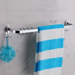 304 Grade Stainless Steel Folding Towel Rod with Hooks, Towel Bar, Hanger 24 inch 1 Bar Towel Rod-image-20
