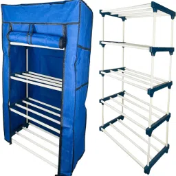 4Tiers Book Shelf Plastic Rack With Cover Wardrobe Portable Multipurpose Folding Plastic Open Book Shelf-21