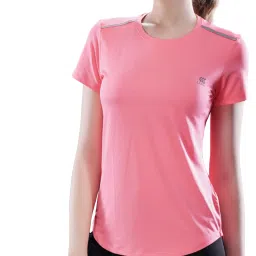 Women Solid Round Neck Polyester Pink T-Shirt-image-16