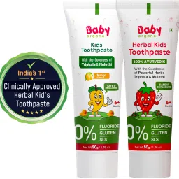 babyorgano Kids Toothpaste Combo (6+M) Strawberry & Mango, Fluoride-Free, 50gm Each Toothpaste image 1