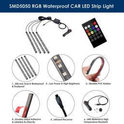 newgtbe Atmosphere 4 strips, 48 led,12 led each strips with Sound active system & wireless remote control Car Fancy Lights image 4
