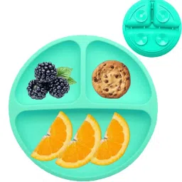 BPA Free Silicone Baby Feeding Plate with 3 Compartments Suction Dishwasher Sectioned Plate-image-68