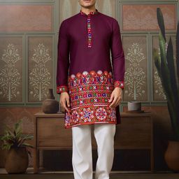 odette Men Solid Cotton Blend Straight Kurta-picture-41