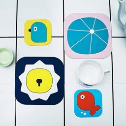 PVC Trivet Mat, Hot Pads, Heat Resistant Coasters, Tableware Insulation Pad Potholders,Cups Pad,Placemat, Non-Slip Mat, Flexible,Random Color and Pattern Small & Big (Pack of 4) Square Round Trivet-16