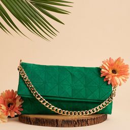 HAUTE SAUCE by Campus Sutra Green PU Structured Sling Bag with Quilted-image-9