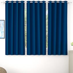 Story@Home Faux Silk Solid Solid 300GSM Navy Blue Room Darkening Blackout Window Curtain - Set Of 3-45