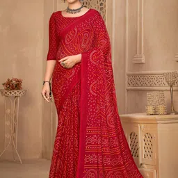 Anouk Red & Cream-Coloured Bandhani Pure Chiffon Saree-picture-38