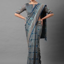 Mitera Blue & Grey Gotta Patti Brasso Saree-image-62