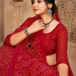 Anouk Red & Cream-Coloured Bandhani Pure Chiffon Saree image 2