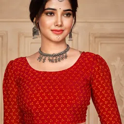Anouk Red & Cream-Coloured Bandhani Pure Chiffon Saree image 3