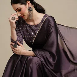 Anouk Burgundy & White Embellished Pure Georgette Saree-picture-10