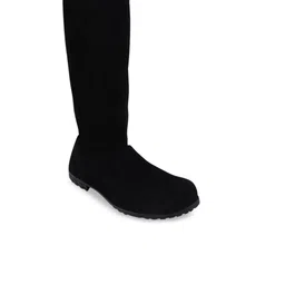 THE WHITE POLE Women Black Solid Suede Long Boots-11