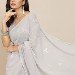 Tikhi Imli Grey Embroidered Mirror-Work Saree-22