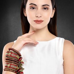 Peora Gold Plated Set Of 2 Matching Bangles Set Bridal Wedding Chuda-picture-11