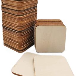 Haoser 50 Pieces 4Inches Unfinished MDF Pieces Square Blank Round Corners Pine MDF Sheets for DIY Arts Craft Project, Wooden Square Cutouts image 1