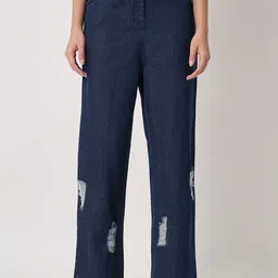 Orchid Blues Women Blue Flared High-Rise Highly Distressed Cotton Jeans-23