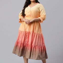 AURELIA Women Yellow & Peach Dyed Fit & Flare Dress-picture-47