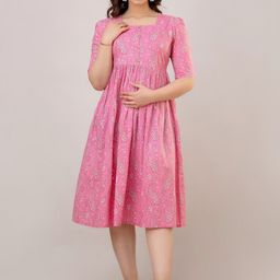 CELEBRAVO Floral Printed Cotton Maternity Dress-image-39