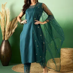 Sangria Sequence Work Straight Kurta With Trouser & Dupatta image 5